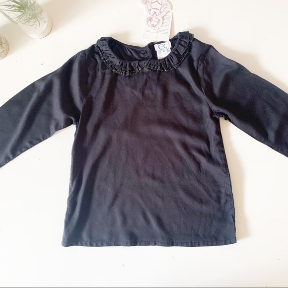 C de C New Viscose Black Beaded Peter Pan Collar Top NWT - Picture 1 of 15